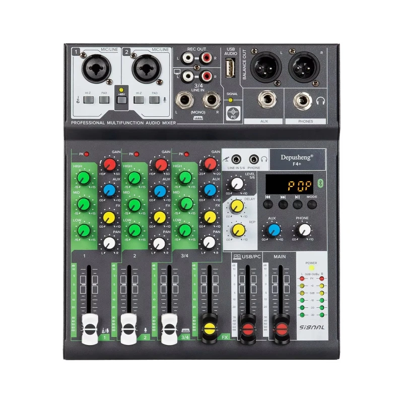 F4+ Professional Mini Audio Mixer 4 Channels USB Audio Digital Mixer