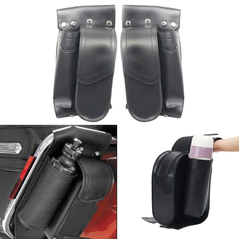 Motorcycle Pu Leather Left Right Side Saddlebag Guard Bag With Water Drink Bottle Holder For  Touring Electra Street Tri G