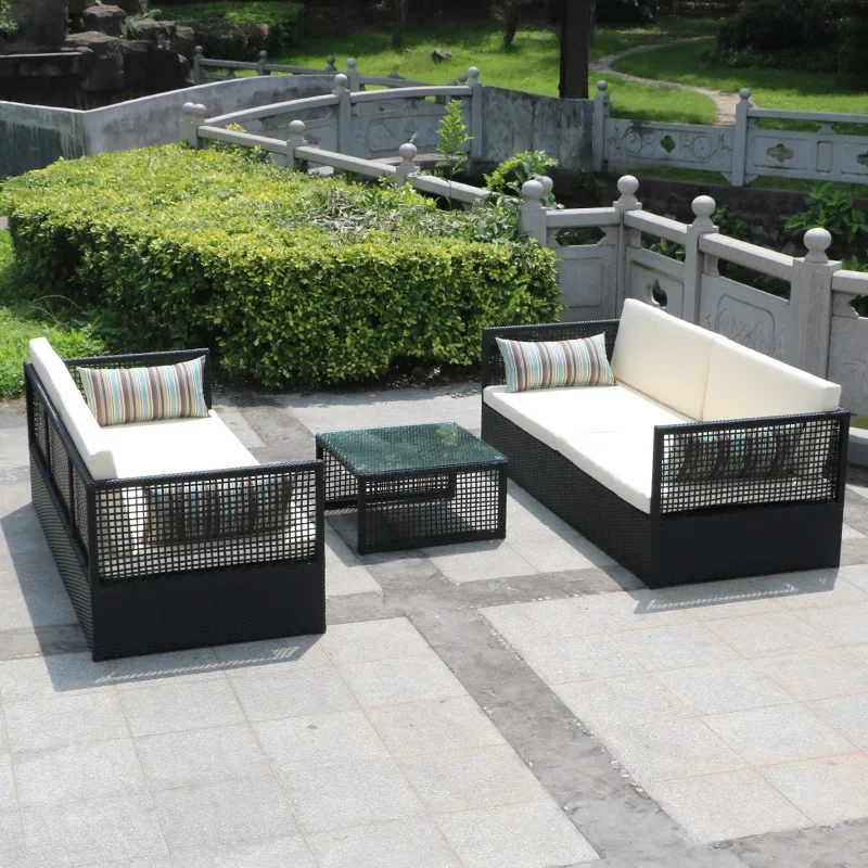 Outdoor furniture leisure outdoor sofa rattan tables and chairs balcony courtyard villa garden terrace double sofa combination