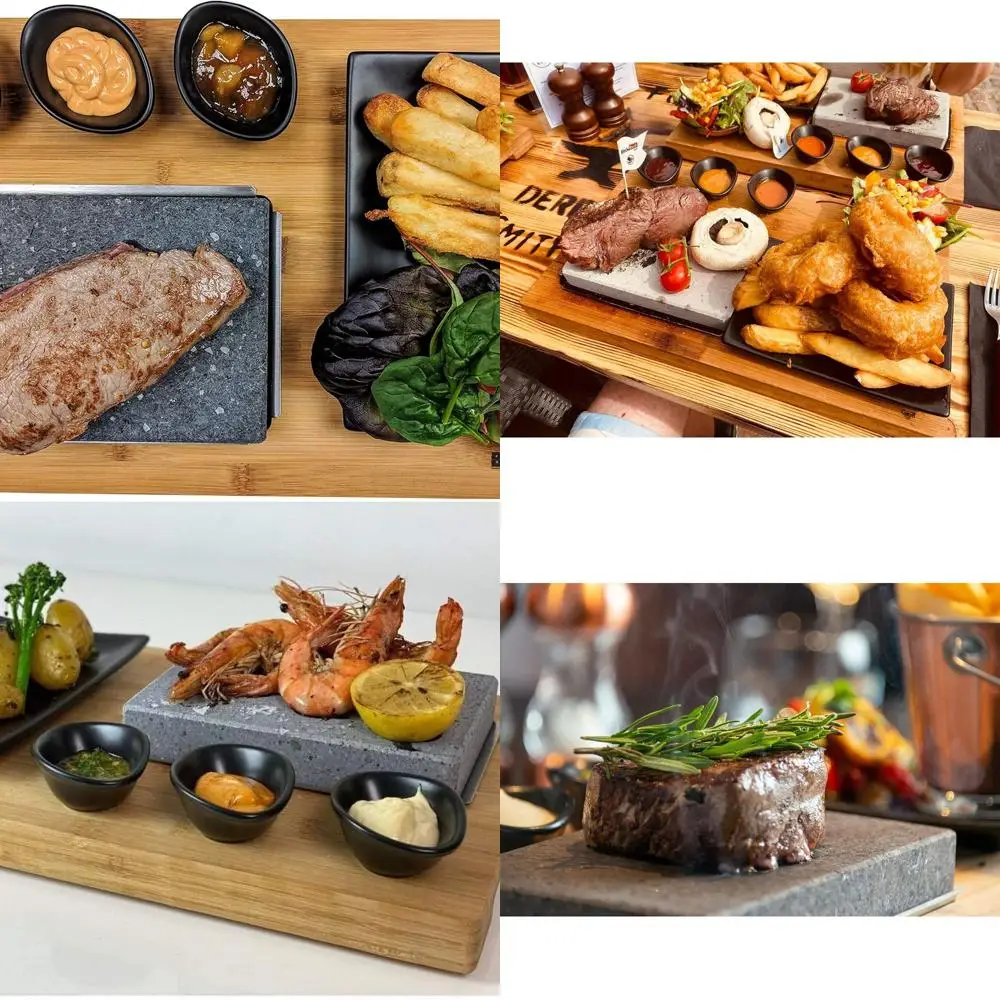 Juego de parrilla Gourmet Steak Hot Stone con platos de cerámica negra y placa lateral