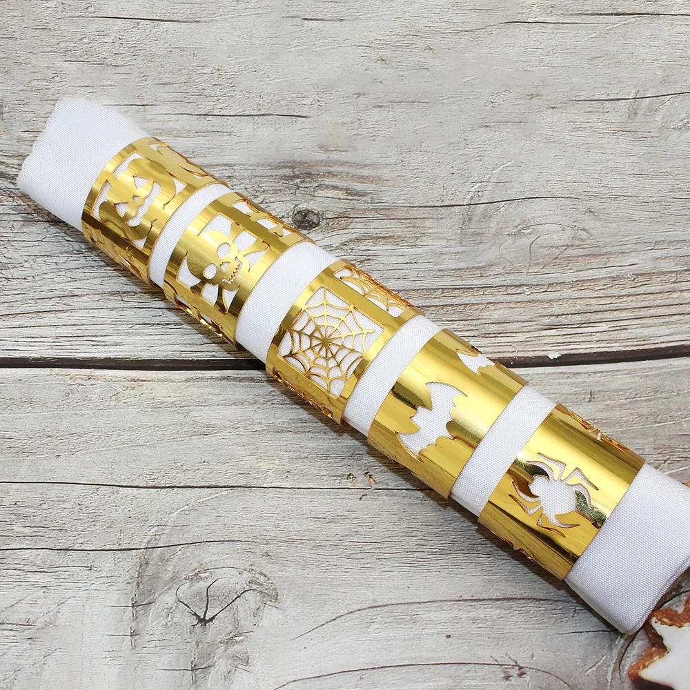 

Металлическое кольцо для салфеток с паутиной на Хэллоуин, кольцо с пряжкой для салфеток с летучей мышью и тыквой, 6 шт.