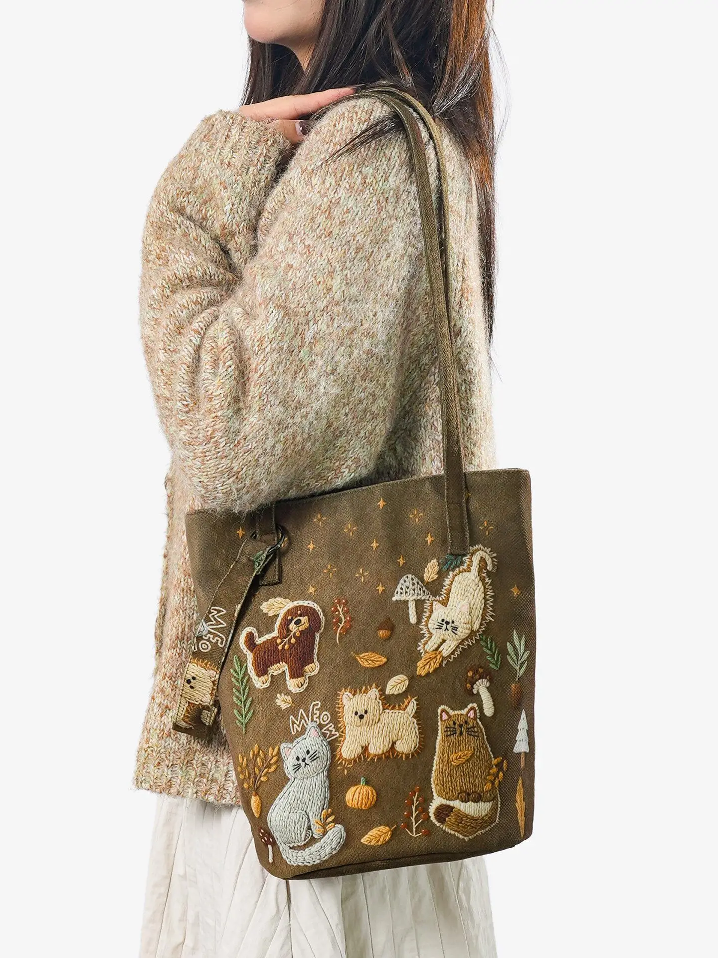 

Модные новые сумки-ведра с вышивкой в виде мультяшных животных, большой вместимости, на одно плечо, через плечо, трендовые