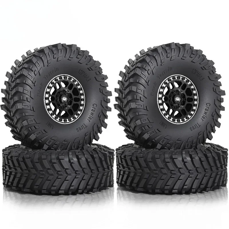 1.9 Beadlock Wheels and Tires Set for 1/10 Scale Rock Crawler Car Axial SCX10 SCX10 II III 90047 D90 TF2 CC01 TRX4 TRX 4pc