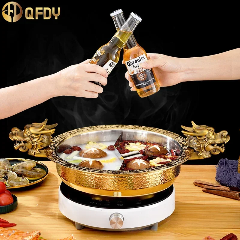 304 stainless steel two-foil pot commercial golden faucet hot pot hammer narrow bottom hot pot induction cooker universal