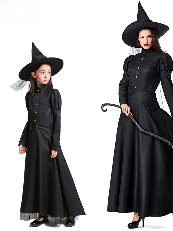 

Oz the eat And Powerful Long Dr loween Performance Bla Witch Witch Costume Parent Child Performance Clothing Polyester