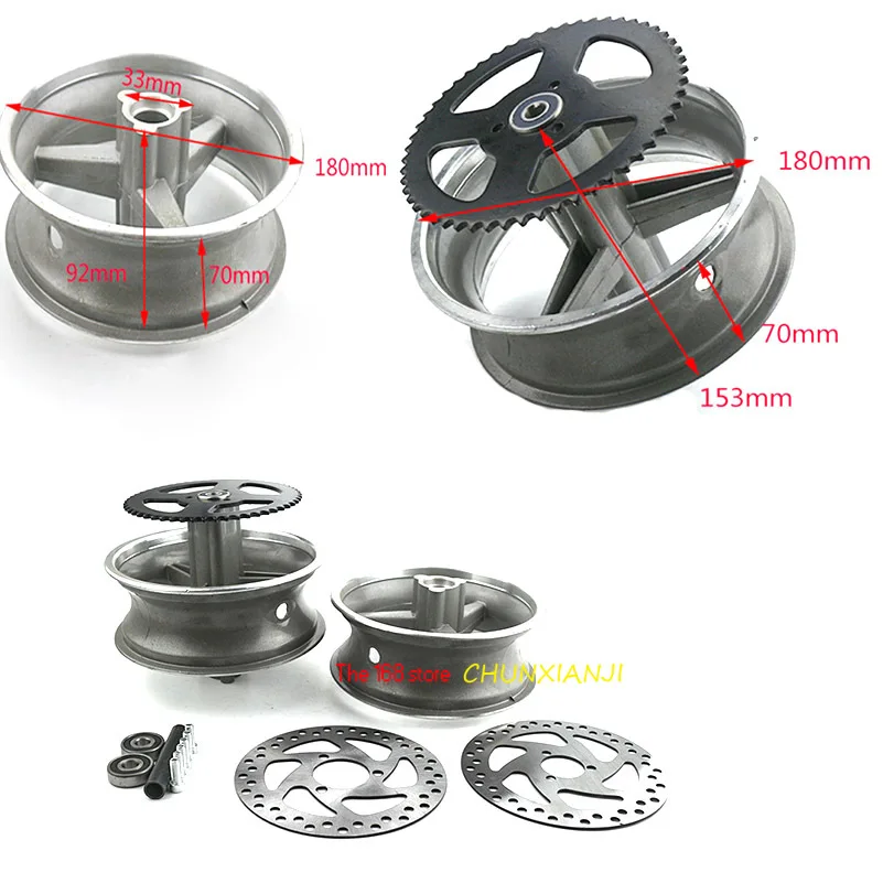 90/65-6.5 front or 110/50-6.5 rear Aluminum Wheel hub,Sprocket,Brake disc Axle bearing fits 49cc Mini Dirt Bike e Scooter Moto