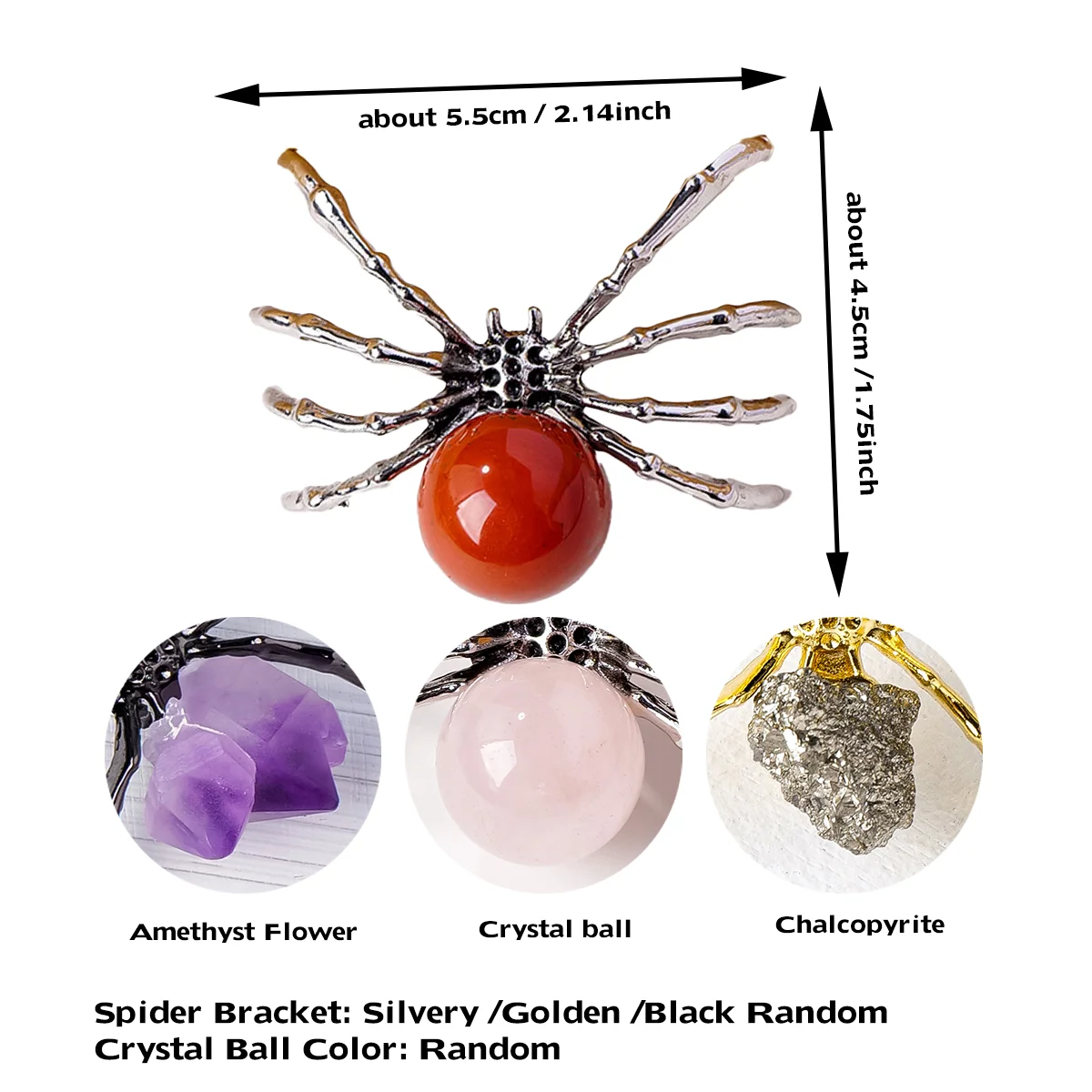 1PC Natural Stone Quartz Small Animal Crystal Spider Handmade Creativity Miniatures Home Decoration Ornament Christmas Halloween