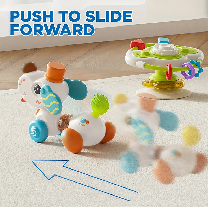 Volant détachable multifonctionnel pour chien, ventouse, cloche à secouer pour 18M +, jouet d'éducation précoce, éducatif et interactif