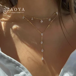 2024 Shiny Zircon Droplet Overlay Set with Double Layer Gold Color Chain Necklace Party Women's Exquisite Jewelry Neckchain Acc