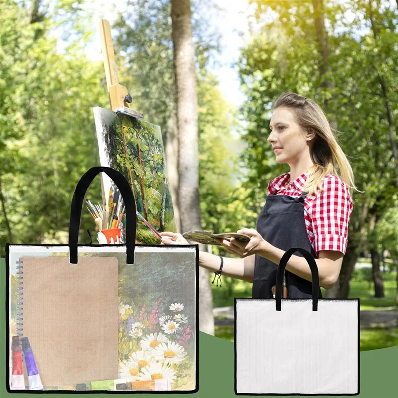 AEF7-19X25 Art Portfolio Bags,Clear Portfolio Folder For Artwork,Waterproof Poster Storage Bags+Handle For Drawing Board
