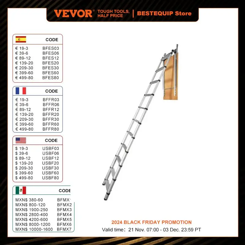 VEVOR Attic Ladder Telescoping 350-pound Capacity Multi-Purpose Aluminium Extension Lightweight and Portable