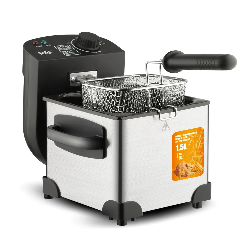 Electric Deep Fryer Stainless Steel Deep Fryer 1.5L French Fries Maker Adjustable Temperature With Removable Frying Basket