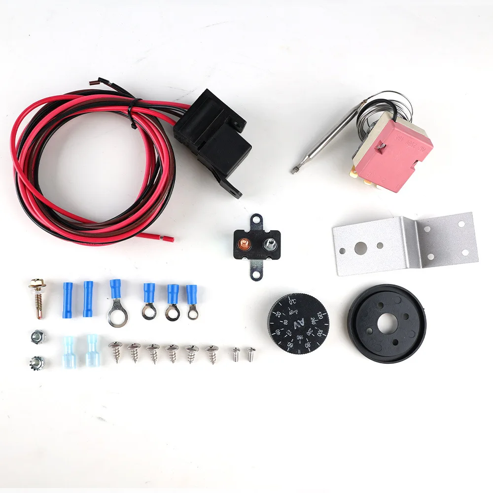 0-240'F Adjustable Temperature Electric Radiator Fan Thermostat Sensor Switch Probe Controller Relay Wiring Kit 12V 60A