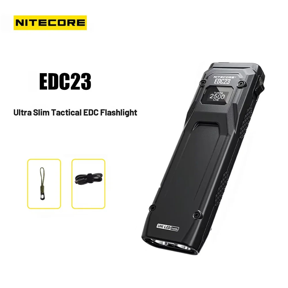 NITECORE EDC23 Untra Slim Tactical EDC Flashlight Rechargeable 2500 Lumens USB-C LED Lantern Torch Light Outdoor Pocket Light