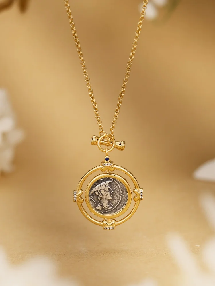 The classic 925 silver coin flip pendant necklace of the gods of Ancient Greek commerce