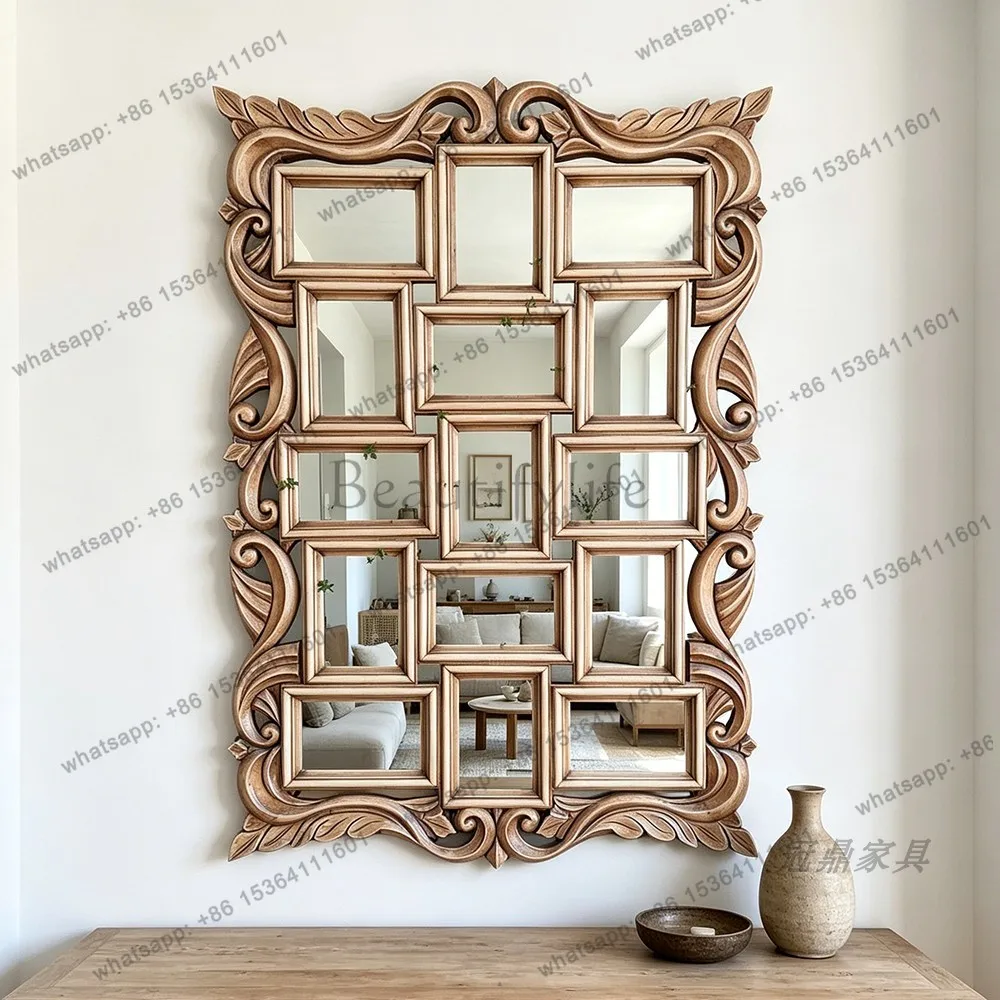 XX. French retro style carved makeup mirror living room dining side antique corridor entrance decorative mirror