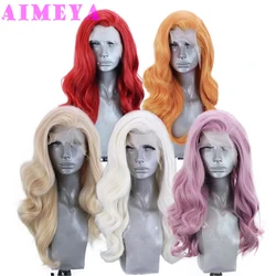 AIMEYA Platinum Blonde Synthetic Lace Front Wigs for Women Natural Wave Synthetic Hair Wig  Natural Hairline Cosplay Wigs