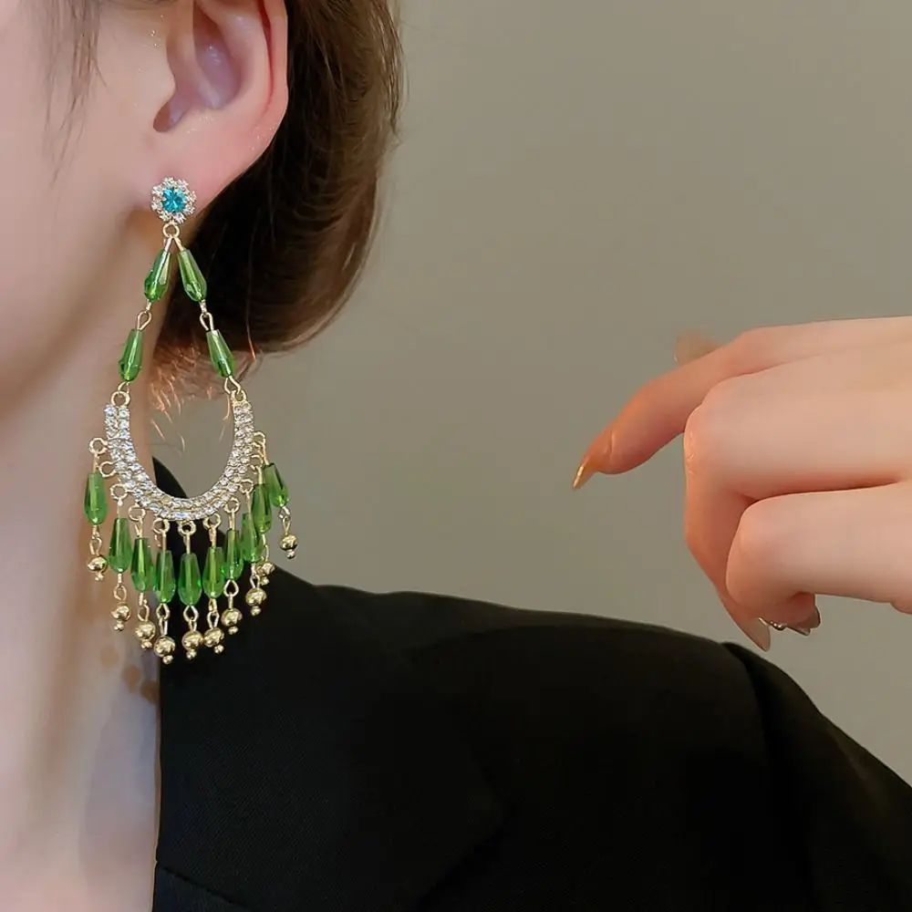

Beaded Tassel Crystal Stud Earrings Hook Piercing Ear Jewelry Water Droplet Earrings Accessories Elegant Vintage Long Earrings