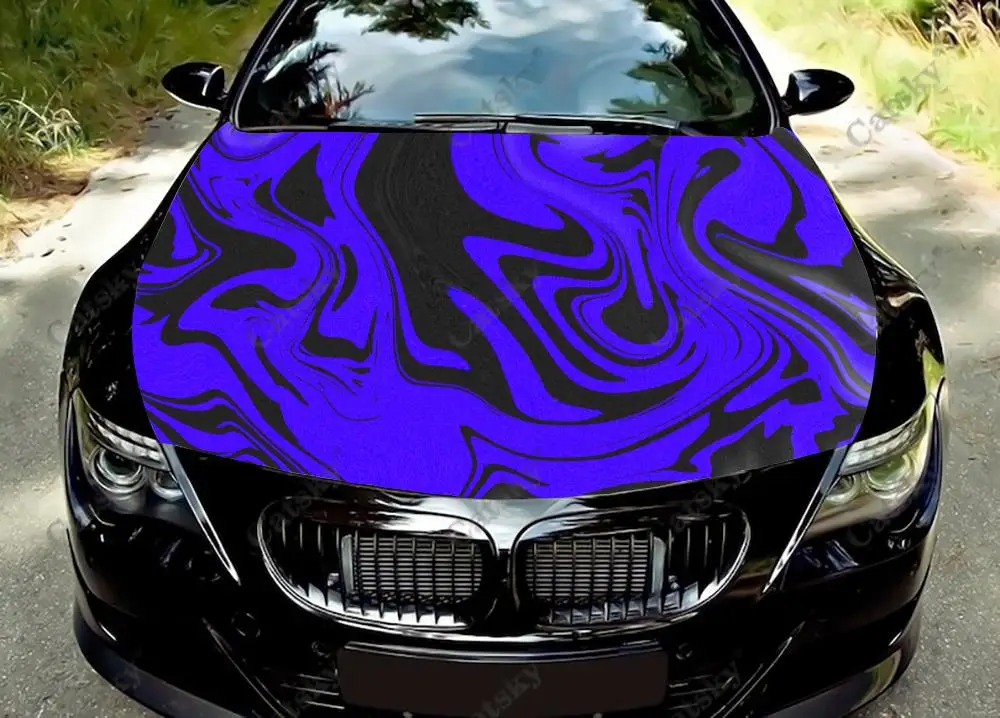 Abstract Blue Marble Pattern Car Hood Vinyl Sticker Wrap Vinyl Film Engine Cover Decals Sticker Car Body Accessories Decoration