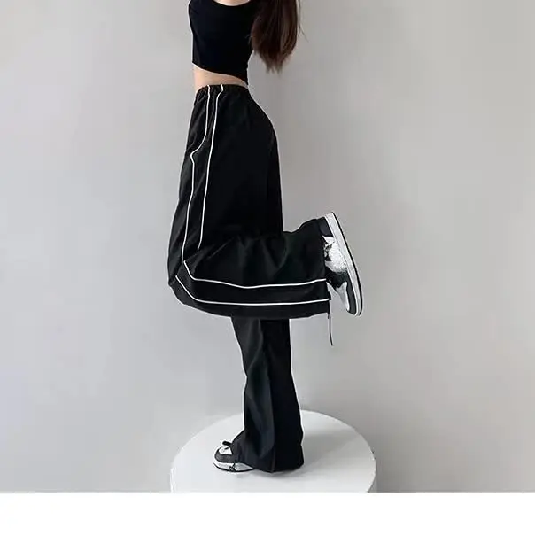 Y2K 여성용 빈티지 헐렁한 카고 바지, 드로스트링 탄성 로우웨이스트 낙하산 바지, 스웻팬츠 느슨한 히피 바지