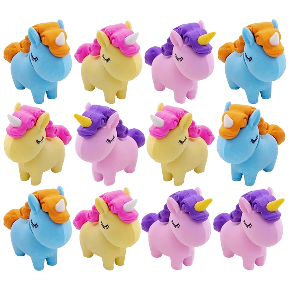 12 Pcs Pencil Eraser Child Toy Japanese Stationery Bulk Kids Prizes Unicorn Erasers