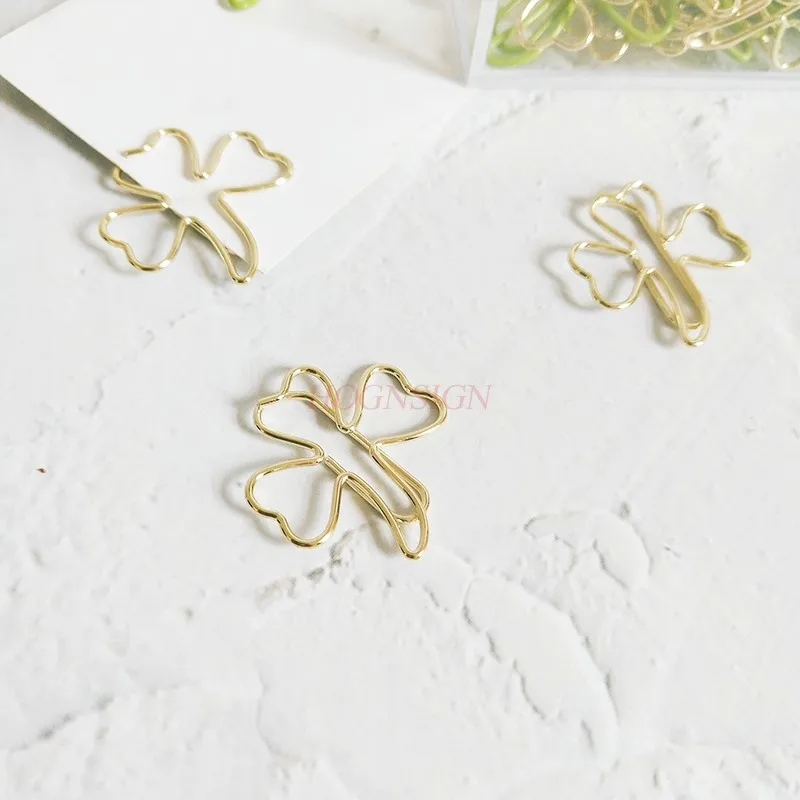 15pcs Mixed Four Leaf Grass Styled Paper Clips Student Lovely Bookmark Metal Paper Clips Colorful Paper Clips