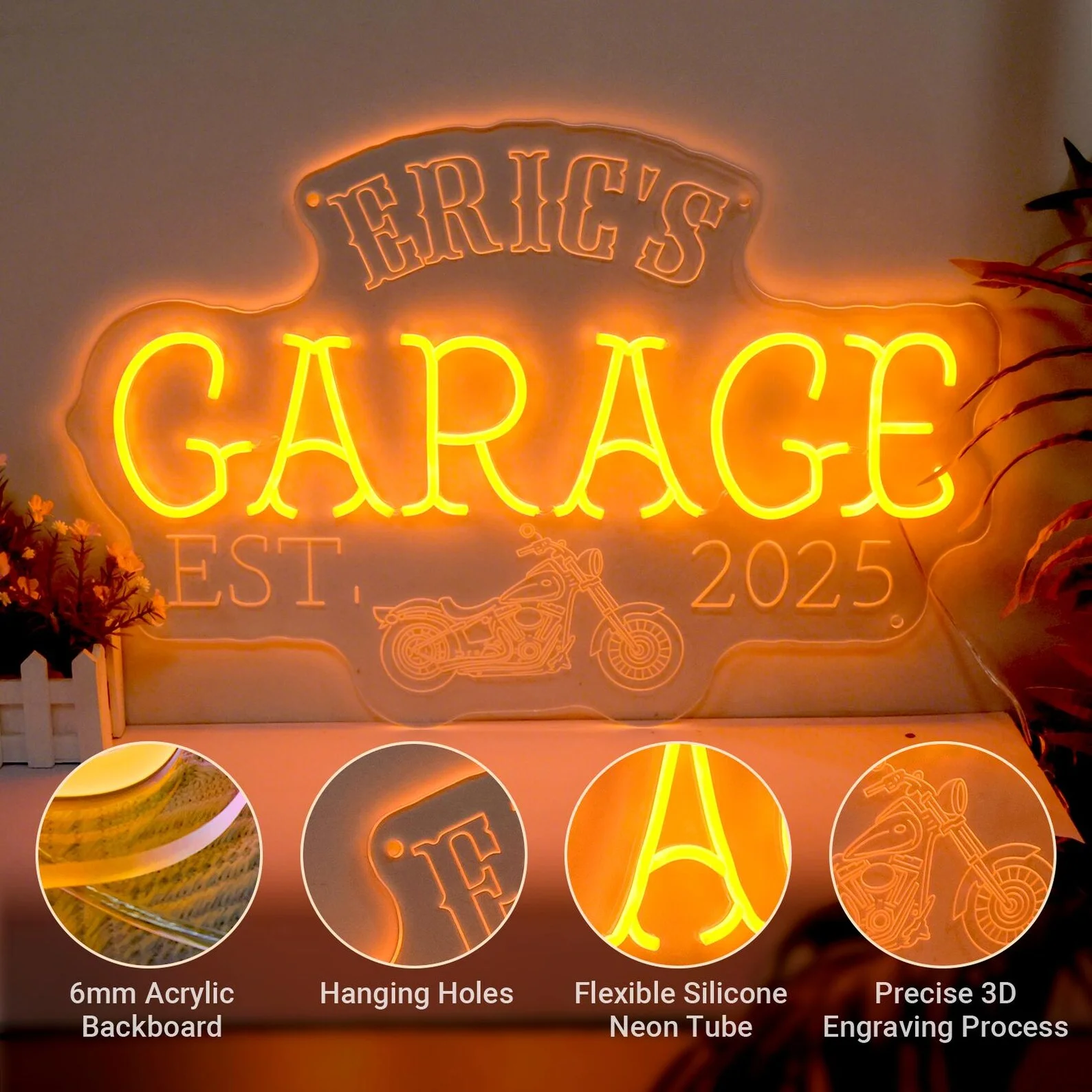 علامة نيون جراج مخصصة ، علامة نيون للدراجة النارية ، ديكور بار المرآب ، علامة سيارة ورشة العمل ، هدايا للأب ، صديقها ، الزوج ، علامة نيون مخصصة #5