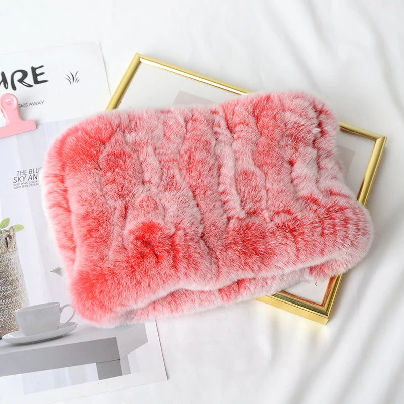 Women Real Fur Handmade Stretch Fur Scarf Knit Genuine Rex Rabbit Fur Headbands Girls Natural Fur Ring Cowl Snood Scarves Winter