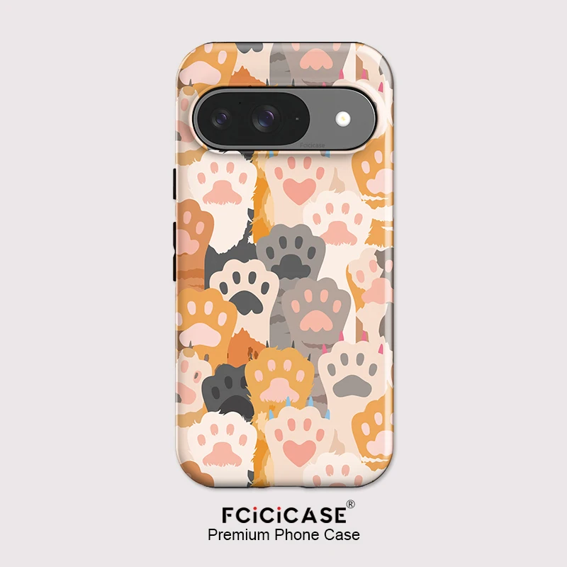 Fcicicase Niedliche Hunde- und Katzenpfoten-Handyhülle für Google Pixel 8 9 10 Pro 7A 8A 10A 10 9 Pro XL, stoßfeste matte Acryl-Abdeckung