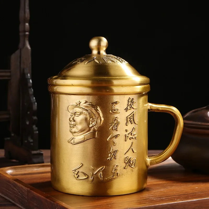 Pure brass water cup Chinese style copper metal handicraft copper ornament brass Weiren tea cup