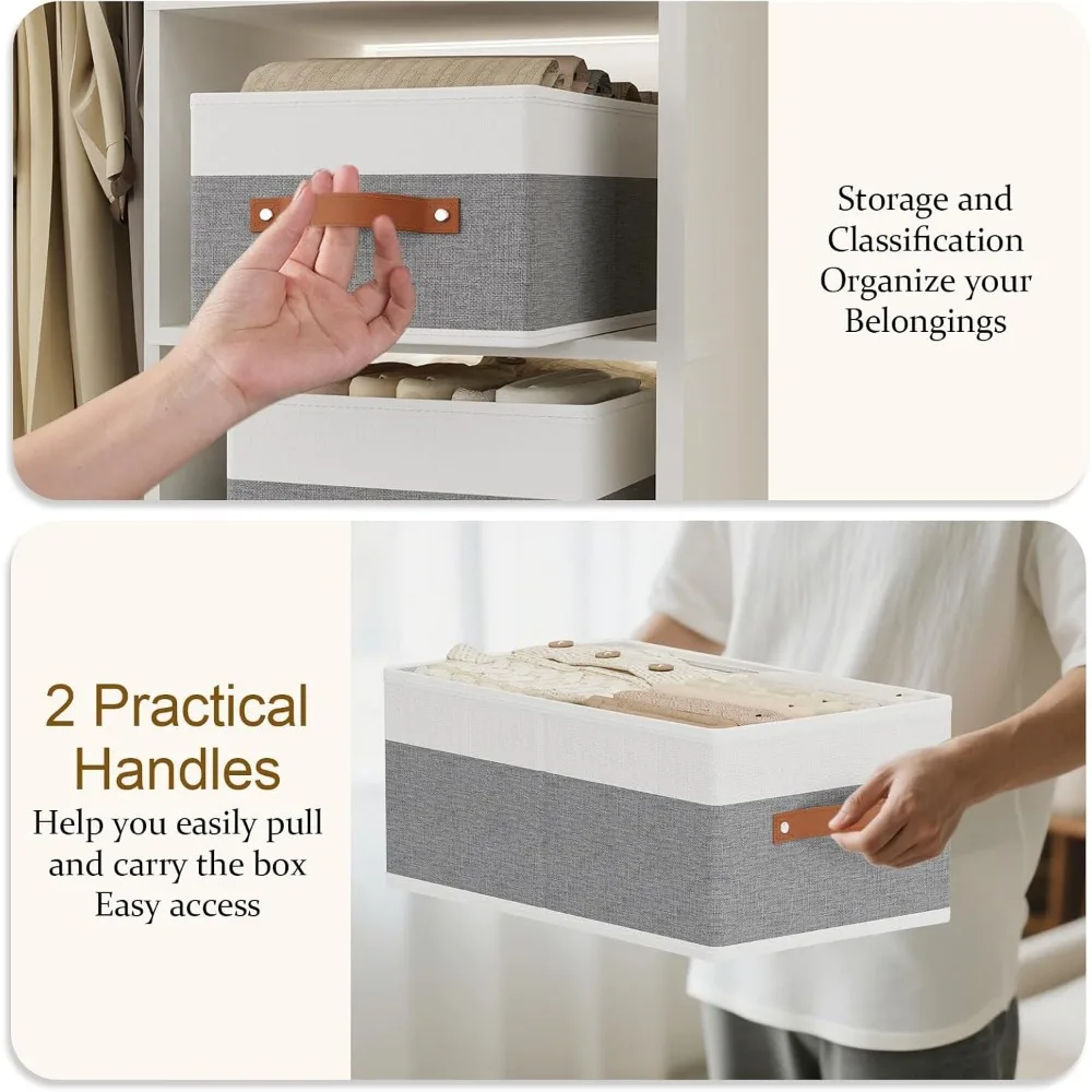 صناديق تخزين قابلة للطي، صندوق خزانة مقاس 16.1 × 9.8 × 6.5 بوصة مع مقابض، وصناديق ملابس قماشية للأدراج، وسلال لتنظيم S #5