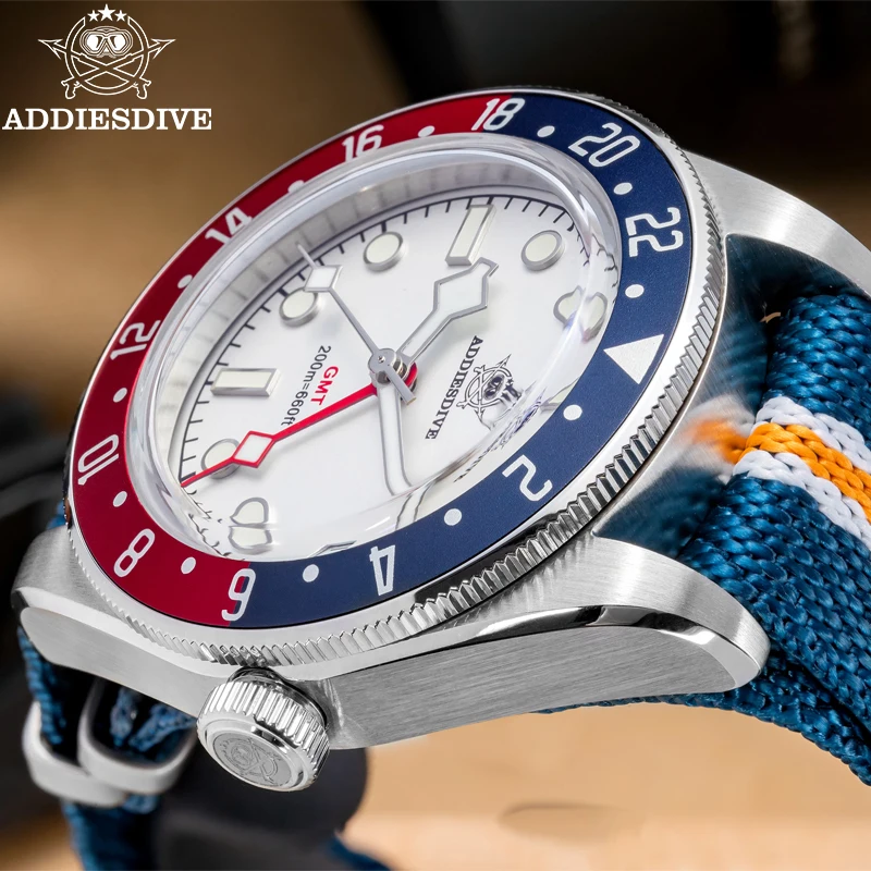 ADDIESDIVE 39 мм мужские кварцевые наручные часы Роскошные часы K1 Bubble GMT для отдыха из нержавеющей стали BWG9 Светящиеся водонепроницаемые часы 200 м