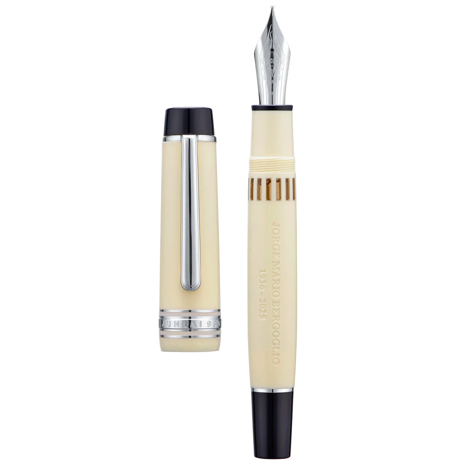 

New YONGSHENG/JUNLAI Steel Nib 930 Large Piston Fountain Pen Iraurita No.9 F/M/B Nib Milk White Barrel with Engrave Pattern