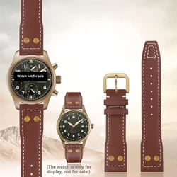 20mm 21mm 22mm Rivet Genuine leather watchband For IWC Mark 18 Pilot Little Prince Vintage brown strap Cowhide Watch accessories