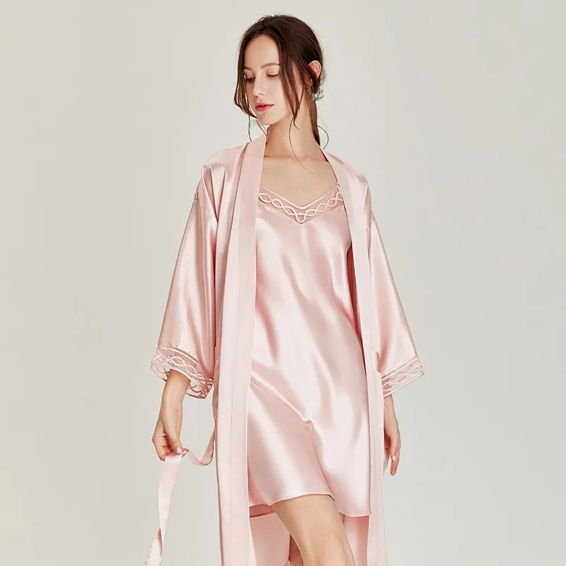 2024 Spring New omen Pyjamas,100%Real Silk Pajamas,Female Kimono Robe & Sleepwear,2 Pcs Pajama Sets,Silk Nightgown,S37111QM