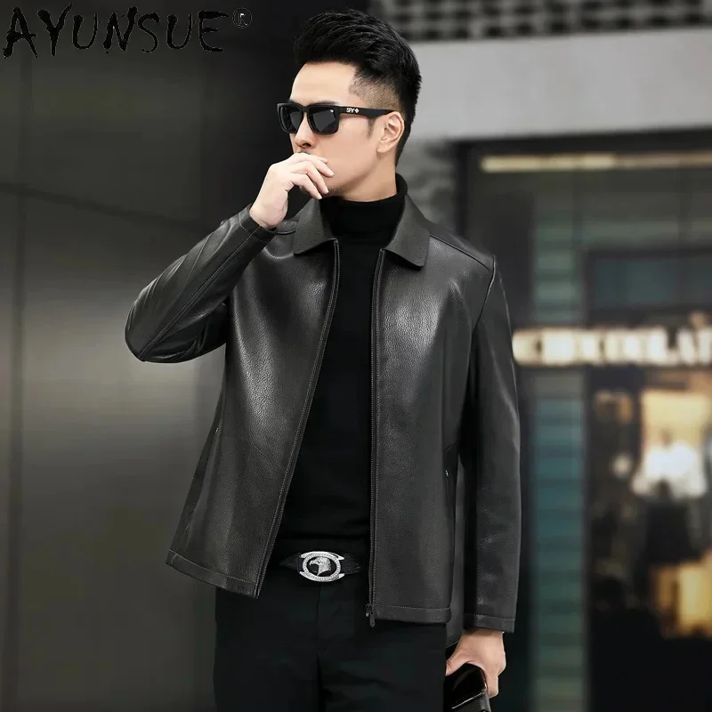 AYUNSUE Real Deerskin Men Leather Jacket Casual Business 2025 Autumn Winter Genuine Jackets Slim Outwear Jaqueta Couro