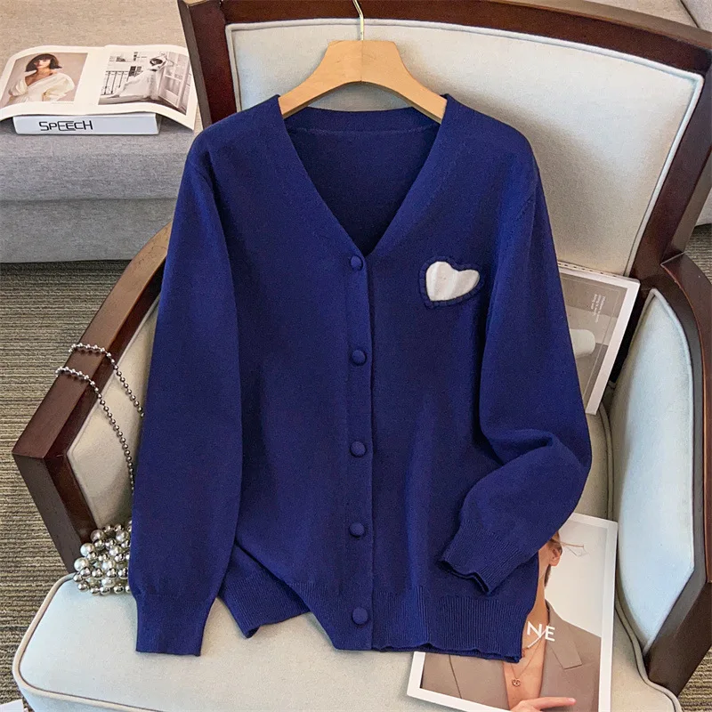 

170Kg Plus Size Women's Bust 160 Autumn Winter Loose Long Sleeved Cardigan Sweater Knitted Dark Blue 4XL 5XL 6XL 7XL 8XL 9XL