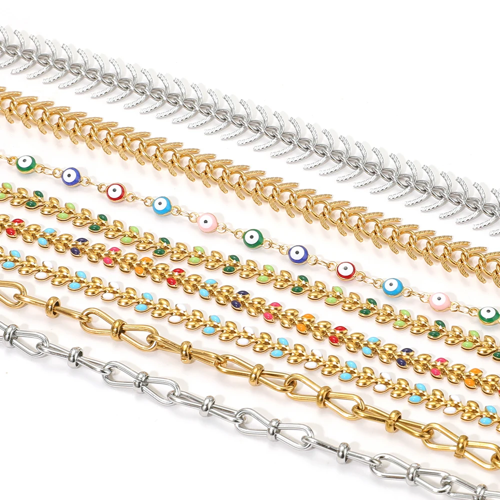 1 Meter Stainless Steel Colorful Beads Chains Leaf Knot Link Chains for DIY Jewelry Earrings Making Necklaces Bracelets Supplies - view 2