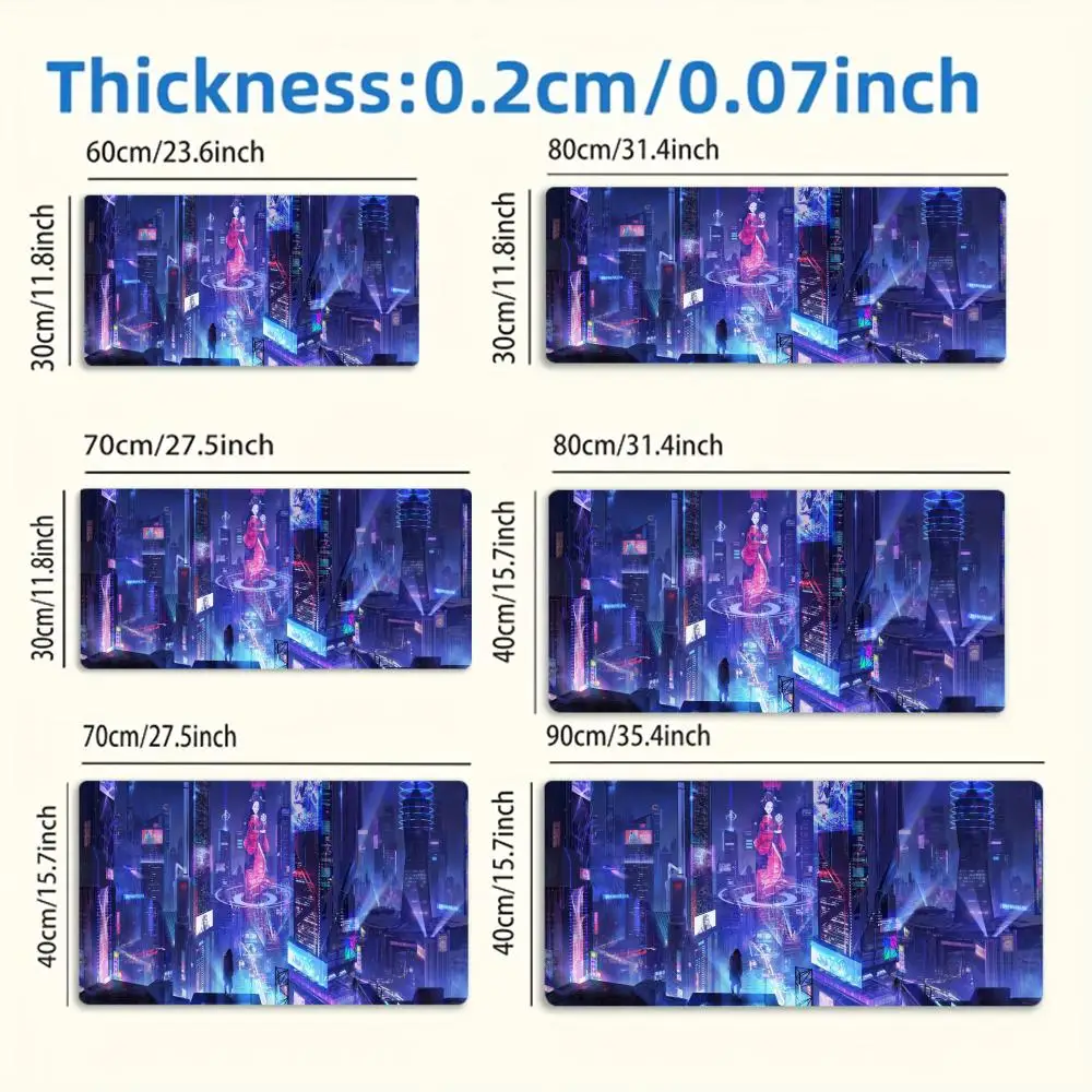 

Большой игровой коврик для мыши XXL, дизайн в городском стиле Cyber Tech, настольный коврик, прошитые края, подходит для офиса и игр
