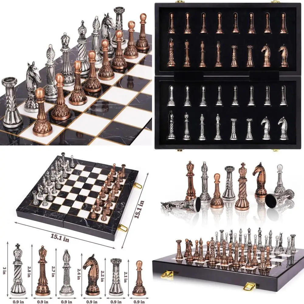 

Portable Marble Chess Set with Metal Pieces – Folding Board for All Ages – Suitable for Casual and Competitive Play