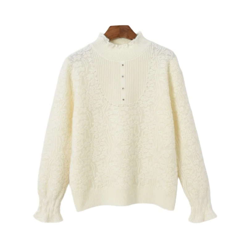 Maglione in pelliccia di visone Sweet Sle Thi con legno ain Nuovo inverno 2025 da donna Faion Pearl Embellished Loose Fit Long Sve