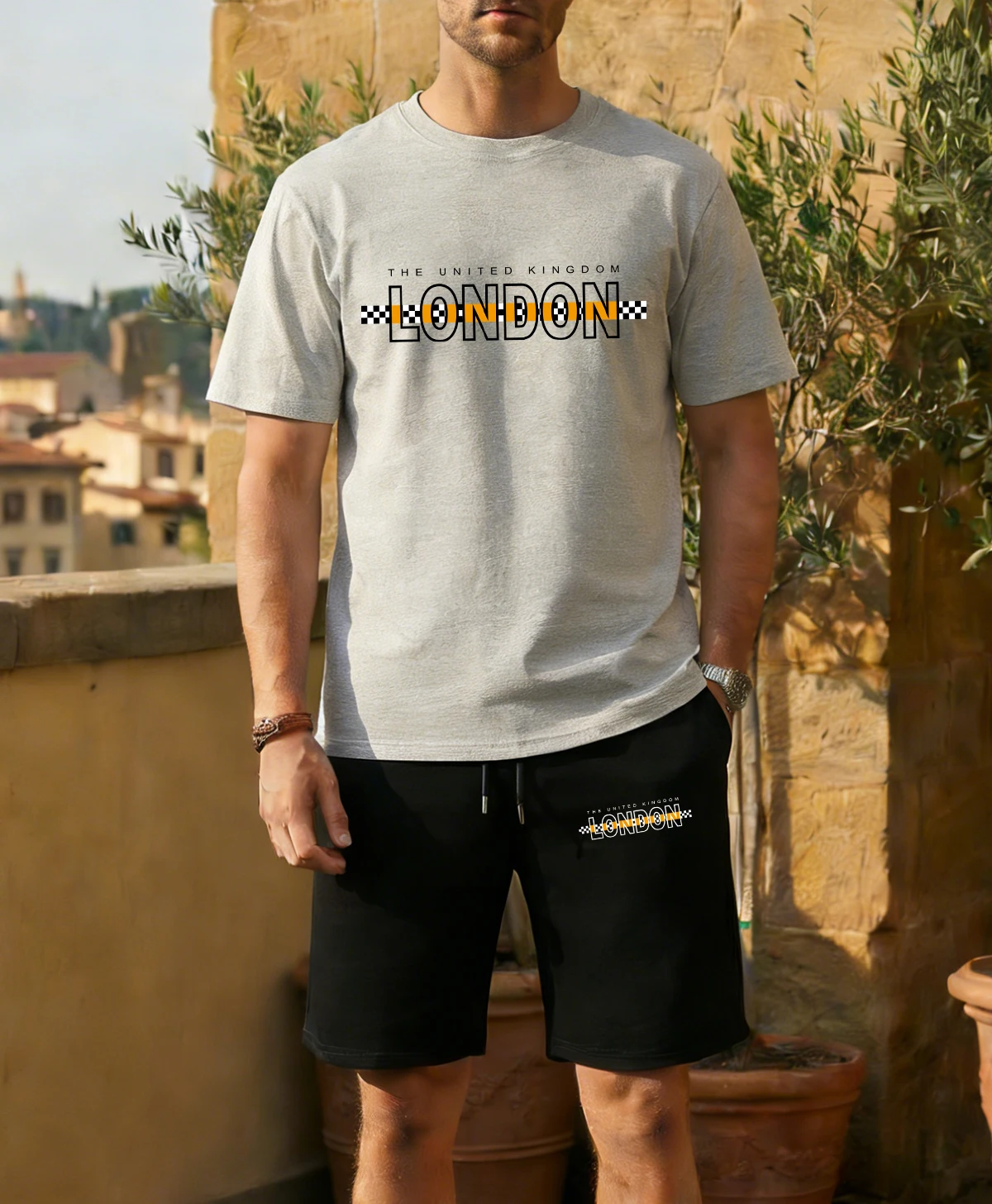 

The Unted Kingdom London Print Men T-Shirt Suit Summer Cotton Tee All-Match Drawstring Shorts Unisex Loose Fashion Streetwear