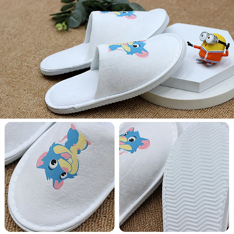 5 Pairs Children\'s Disposable Slippers Hotel B&B Room SPA Portable Closed Toe Cute Slippers Home Guest Kids Baby Indoor Shoes