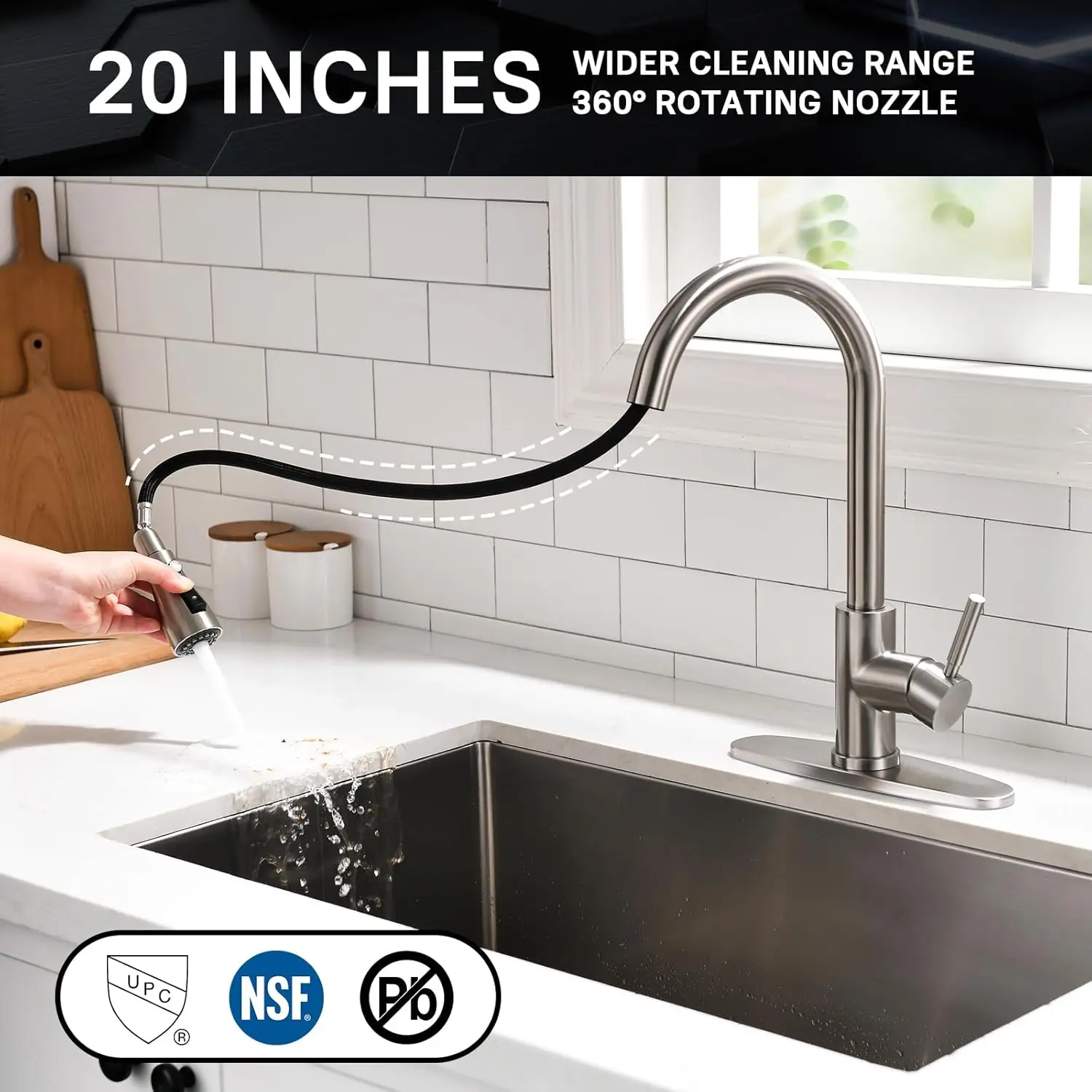 NEW Single Handle High Arc Brushed Nickel Pull Out Kitchen Faucet,Single Level Stainless Steel Kitchen Sink Faucets