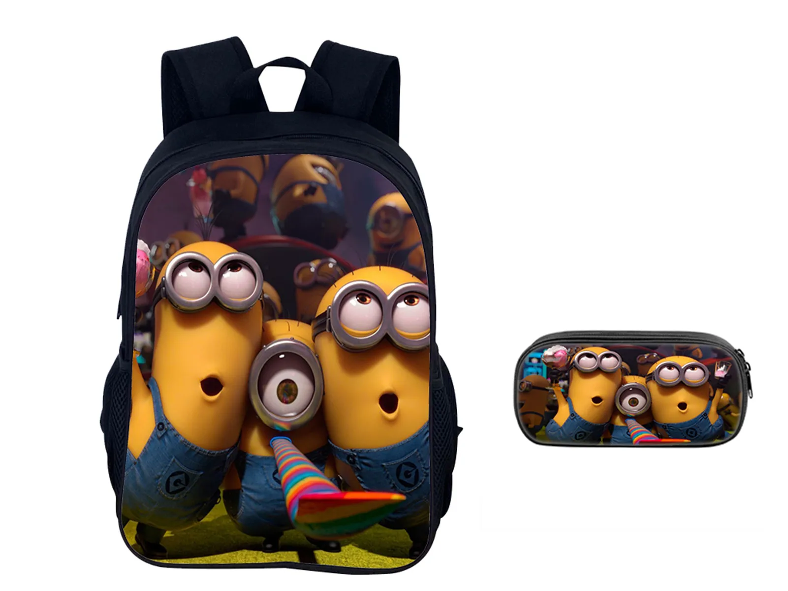 Kid Minions Lightweight 2 in 1 Bookbag and Pencil Case Set-Student Casual Daypack Cute Backpack for School,Travel