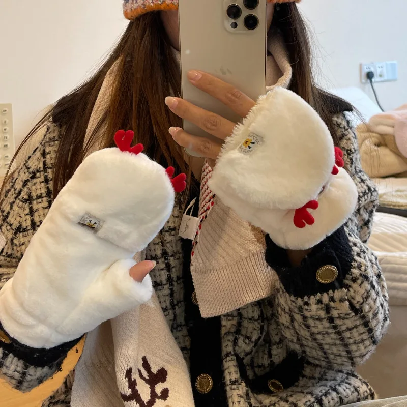 Elk Christmas Damen Winter Warm Flip Student Writing Plus samtverdickte Handschuhe