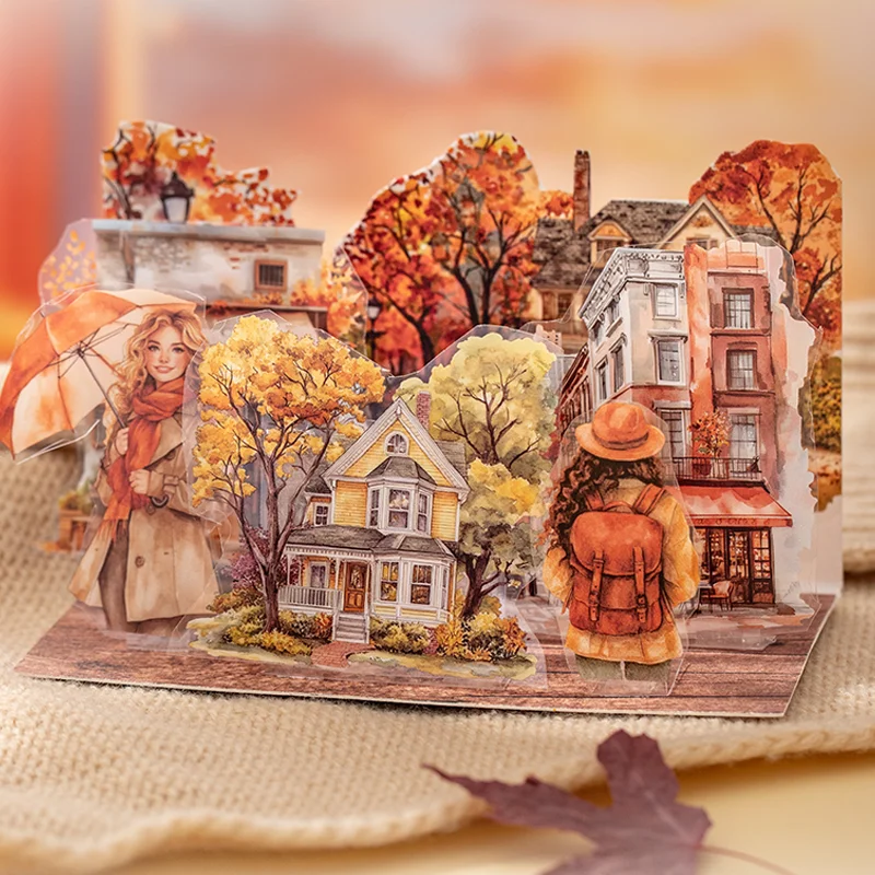 

Mr. Paper Scenery Travel Stickers 20 sheets/pack Paris Autumn Scenery Dual Material Stickers Notebook DIY Decoration Gift