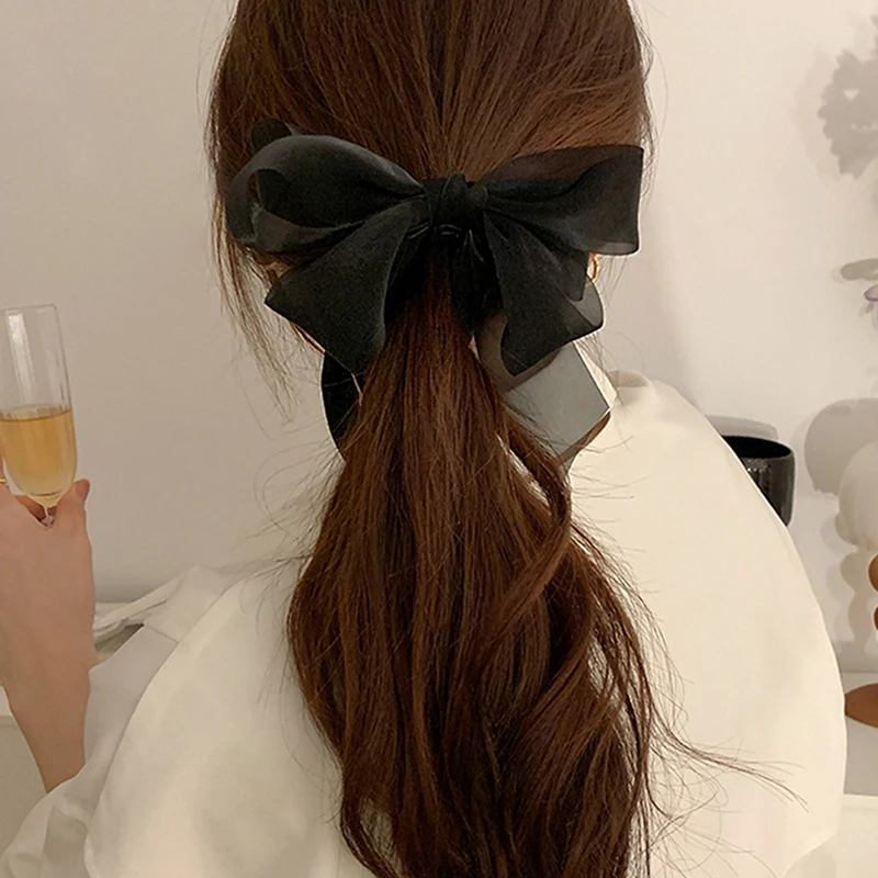 New Fashion Ribbon Bow Banana Hair Clip For Women Back-Head Ponytail Headdress Accessory