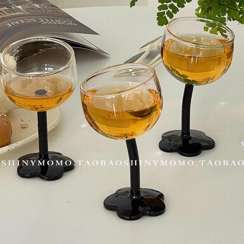 

Cute Flower Glass Cup, Tall Stem Drinkware, Vintage Champagne Glass, Handmade Personalized Tilted Cup for Parties