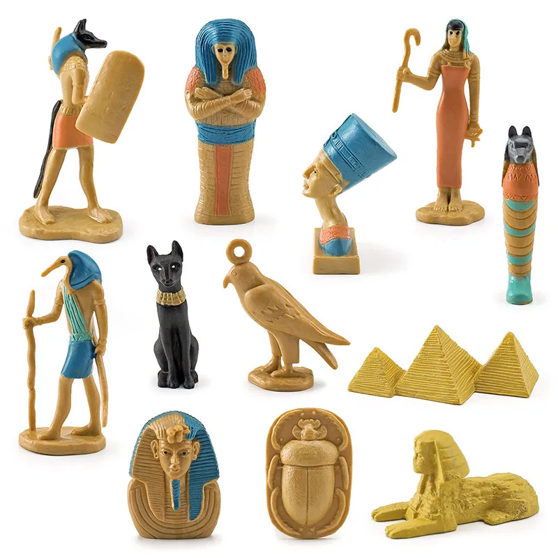 Simulated 12pcs Set Ancient Egypt Sphinx Pyramid Mummy Queen Isis Mini Model Figure Home Decoration